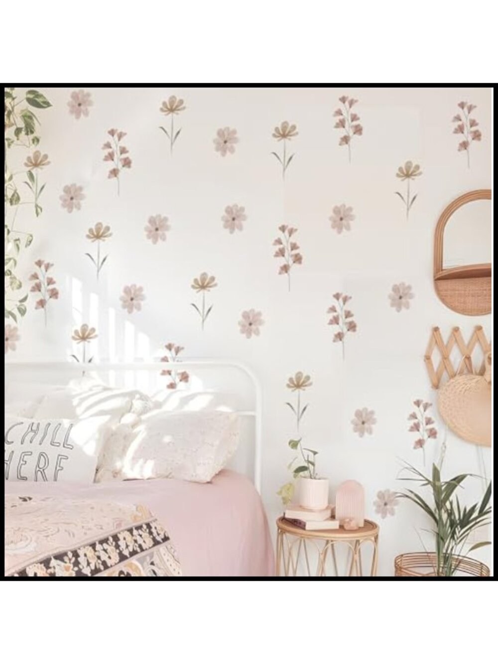 Boho Daisy Flower Wall Decals Peel and Stick PVC Removable